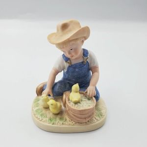 Vintage Homco Denim Days Boy With Chicks Figurine Spring Chicken Farm